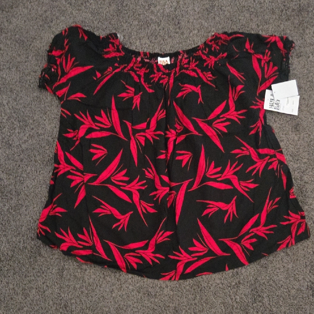 Elegant Red and Black Floral Blouse